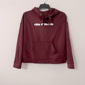 Walk Pop Vibin and thriving maroon hoodie with white sparkly letters